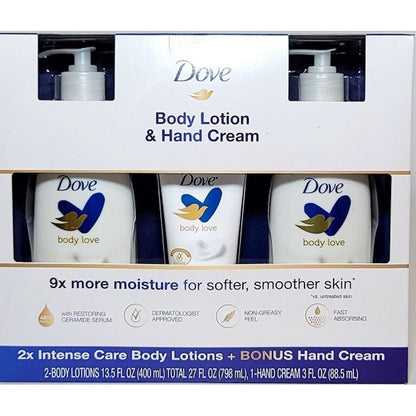 DOVE Body Lotion and Hand Cream 3 Pack Set 2x Body Lotion Bonus Hand Cream NEW