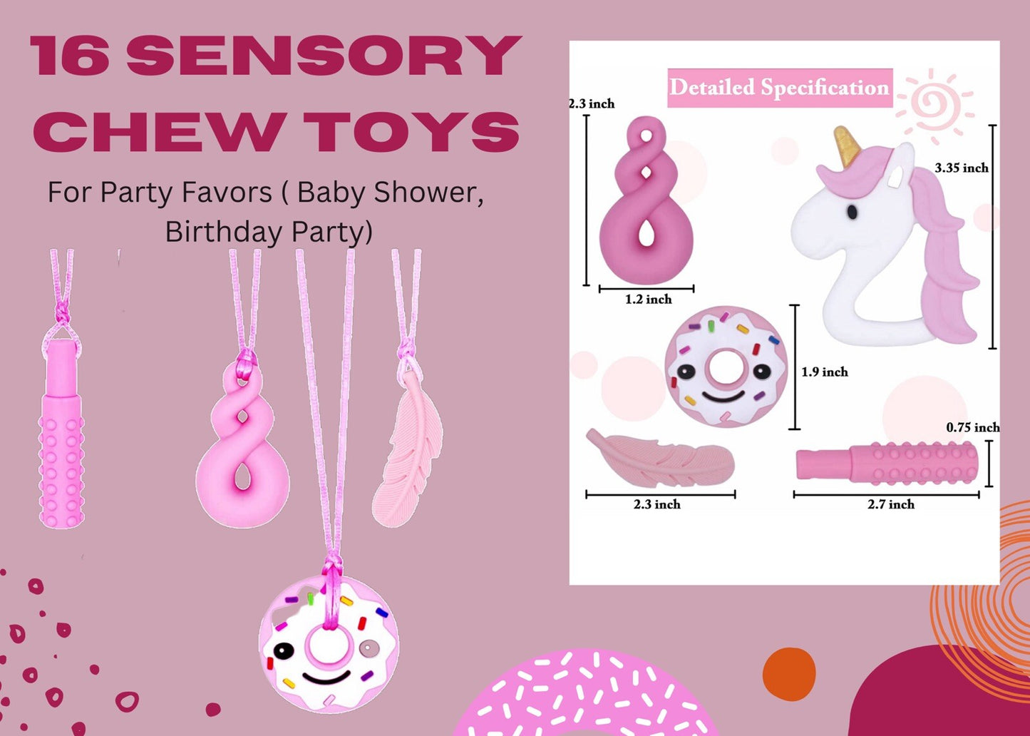 Kids Adults Necklace Autism ADHD Biting Sensory Chew Toys/ Party Favors  16 PCS