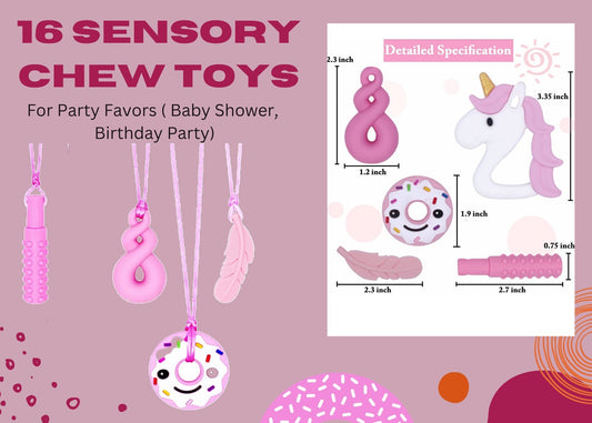 Kids Adults Necklace Autism ADHD Biting Sensory Chew Toys/ Party Favors  16 PCS
