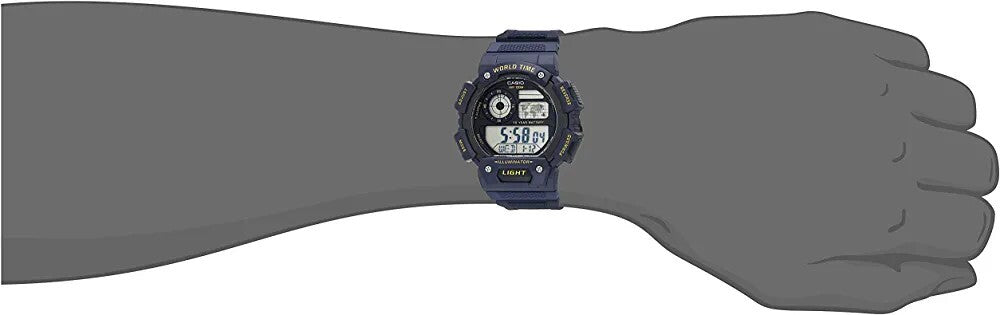 Casio AE1400WH-2AV, Blue, 100M, 5 Alarms, World Time, Resin w/free Clear case