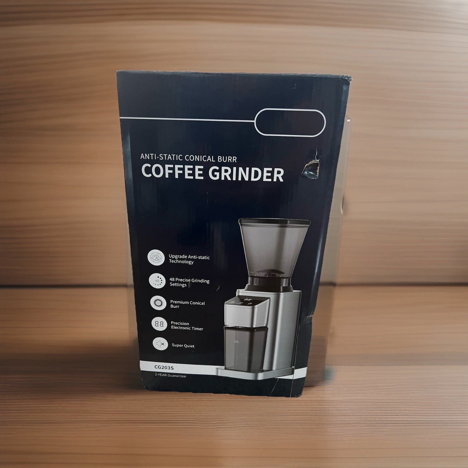 Anti-Static Conical Burr Coffee Grinder with Precision Timer Touch Screen NIB