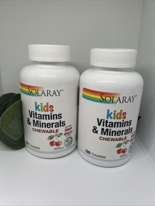 SOLARAY Kids Vitamins & Minerals, Black Cherry 120 Chewables  2pk /04 & 06/2027 