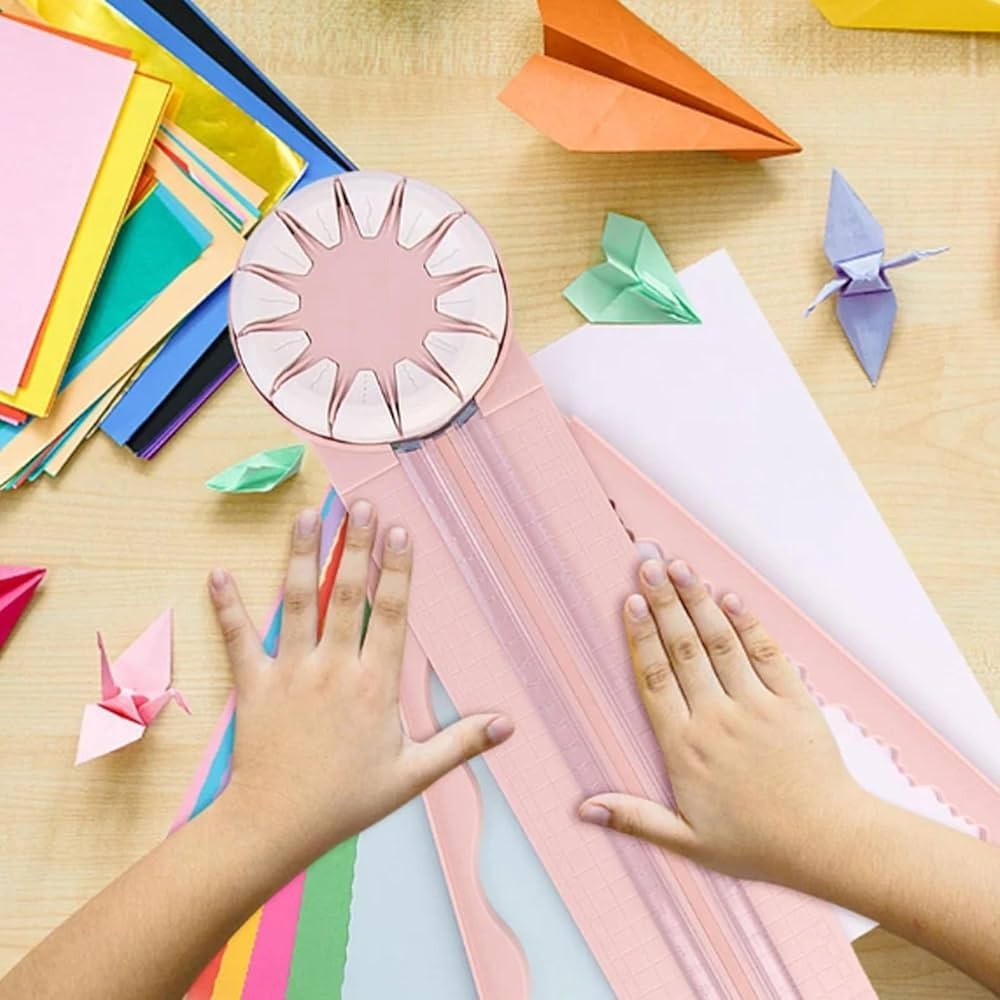 12 in 1 Edge Cutter for Paper Crafts Multifunctional Paper Card Cutter Pink