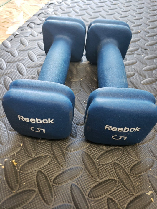 REEBOK 5 Lb Pound Dumbbell Weight, One Single Blue Neoprene Covered Square 2-pc