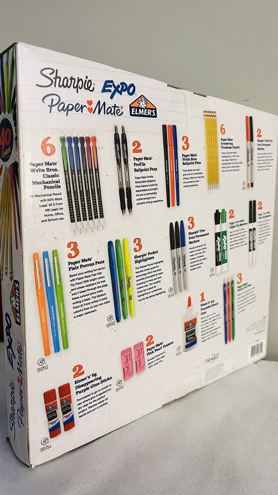Sharpie/Expo/ Elmer's &Paper Mate 40-pc School Office Supply Set Kit NEW