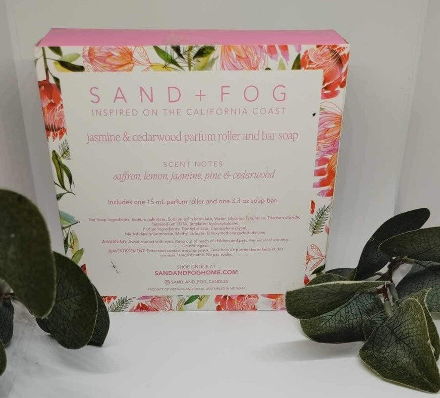 Sand + Fog JASMINE & CEDARWOOD Parfum Roller and Bar Soap Set NIB SEALED