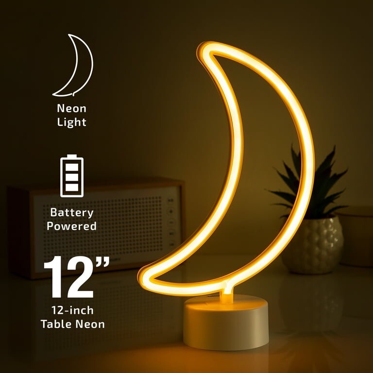 Moon Neon Sign - Moon Neon Light for Bedroom, Desk, Table Decorations NIB