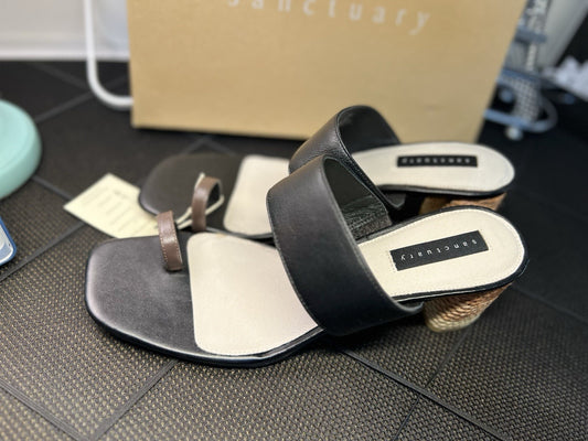 Sanctuary Womens Bold Black Mocha Leather Slip On Heels Shoes  9.5M New In Box