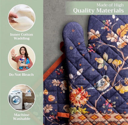 Oven Mitt & Pot Holder Set Maison d'Hermine 100% Cotton 7.5"x13" & 8"x8"