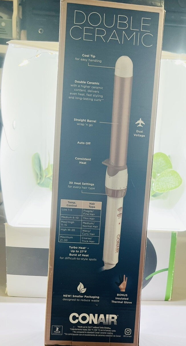 Conair Double Ceramic 1-Inch Curling Iron, 1 inch Wand 30heat Settings open Box