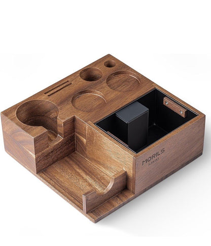 Morils Premium Walnut Espresso Knock Box 8 in 1 Espresso Organizer Box