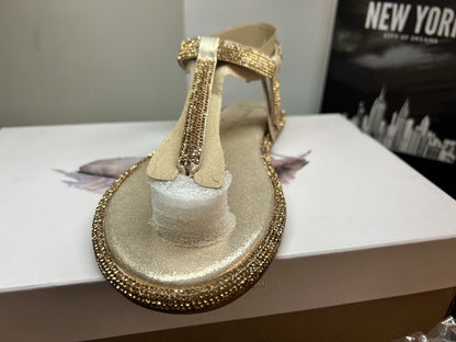 Jessica Simpson Women's Oliara T-Strap Sandals Champagne Gold Sparkle Flat 6.5 M