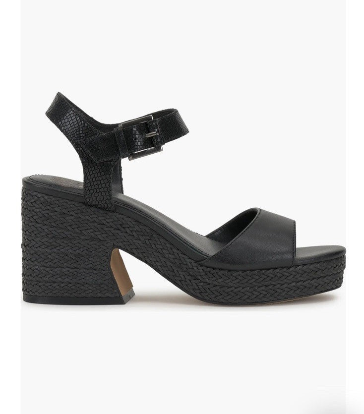 Vince Camuto Ranneli Black Two Tone Snake Leather Espadrille Sandals
