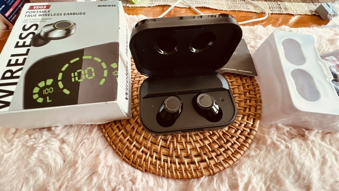 YD03 Wireless Bluetooth In Ear Headset Large Screen Smart Digital Display NIB