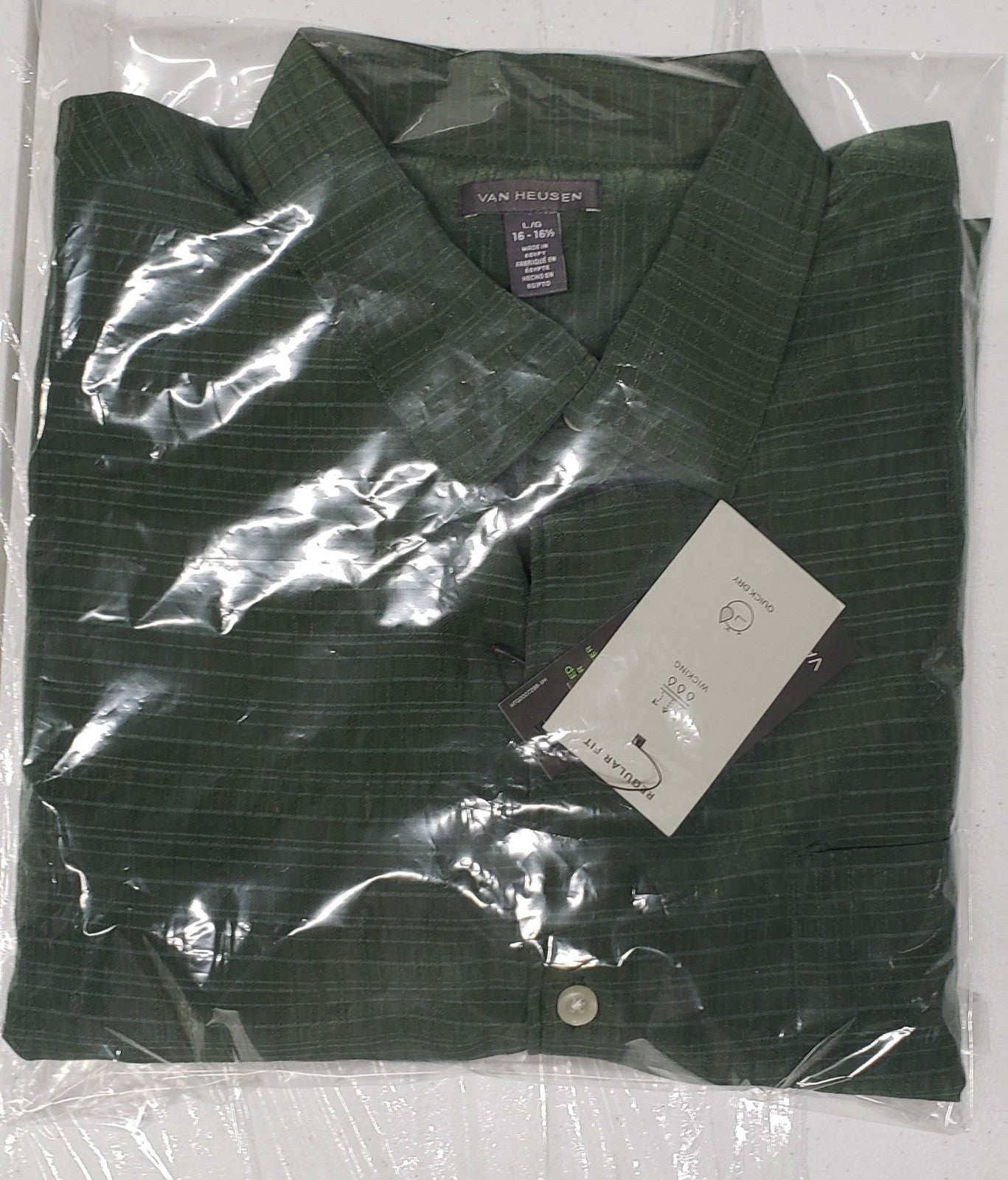 Van Heusen Dress Shirt Mens Size Large Green Solid 