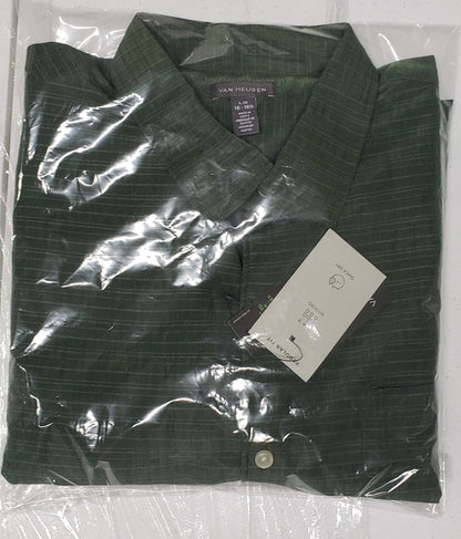 Van Heusen Dress Shirt Mens Size Large Green Solid 