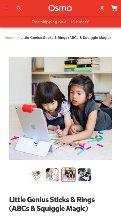 Osmo Little Genius Sticks & Rings Starter Kit for iPad NEW  w/Osmo base MSRP $64