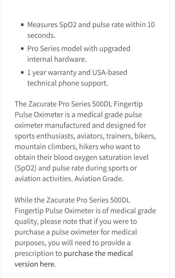 ZACURATE Series 500DL Fingertip Pulse Oximeter Blood Oxygen Saturation MONITOR 