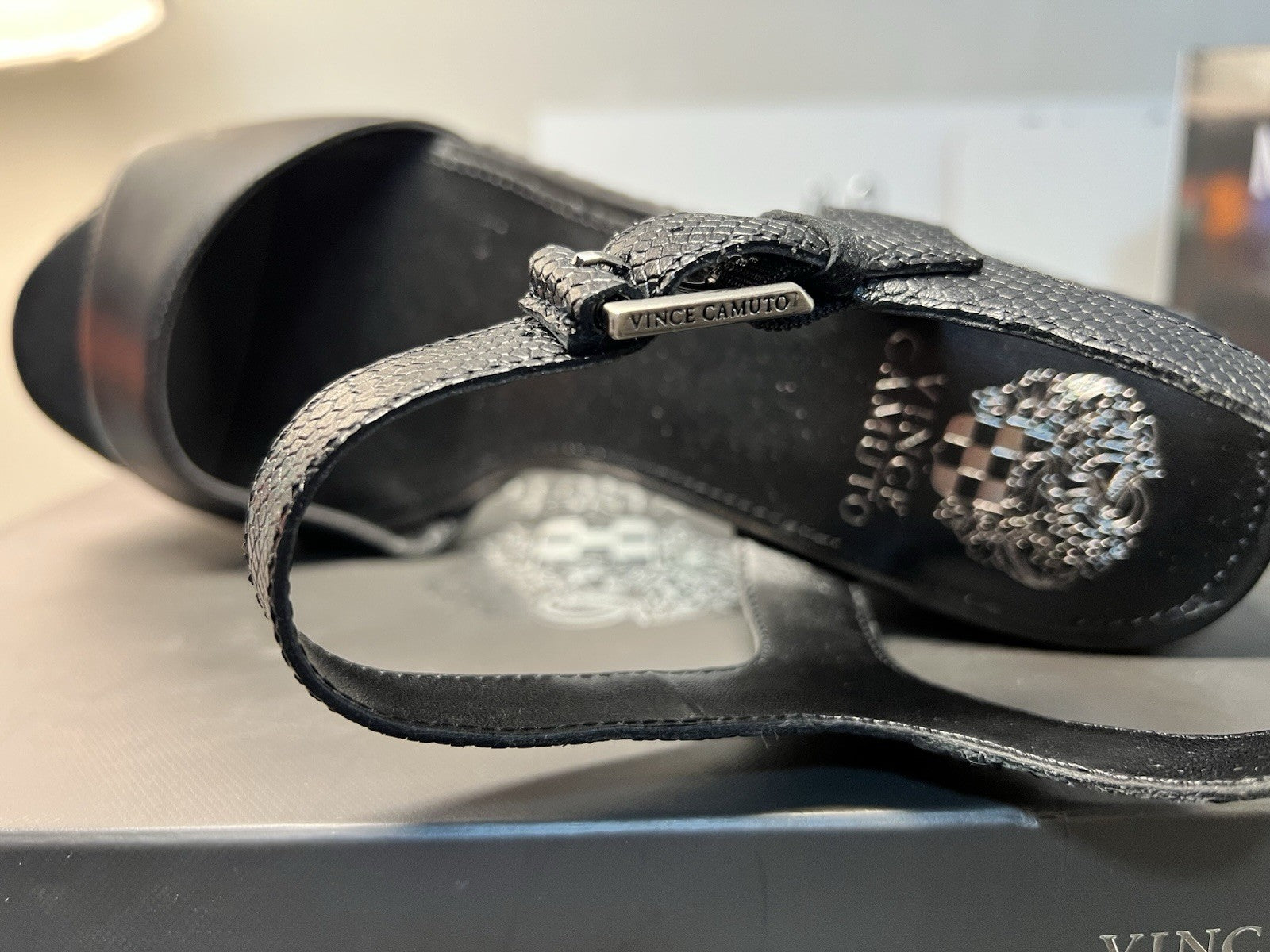 Vince Camuto Ranneli Black Two Tone Snake Leather Espadrille Sandals