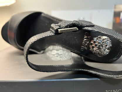 Vince Camuto Ranneli Black Two Tone Snake Leather Espadrille Sandals