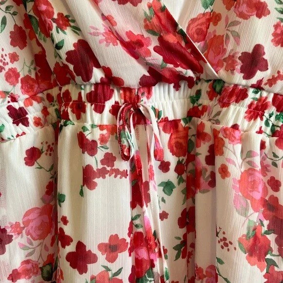 Trixxi Romper, Floral Pink and White, Ruched Bodice, Size M, Excellent Condition