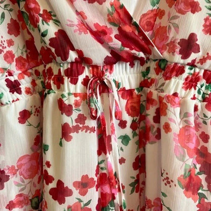 Trixxi Romper, Floral Pink and White, Ruched Bodice, Size M, Excellent Condition