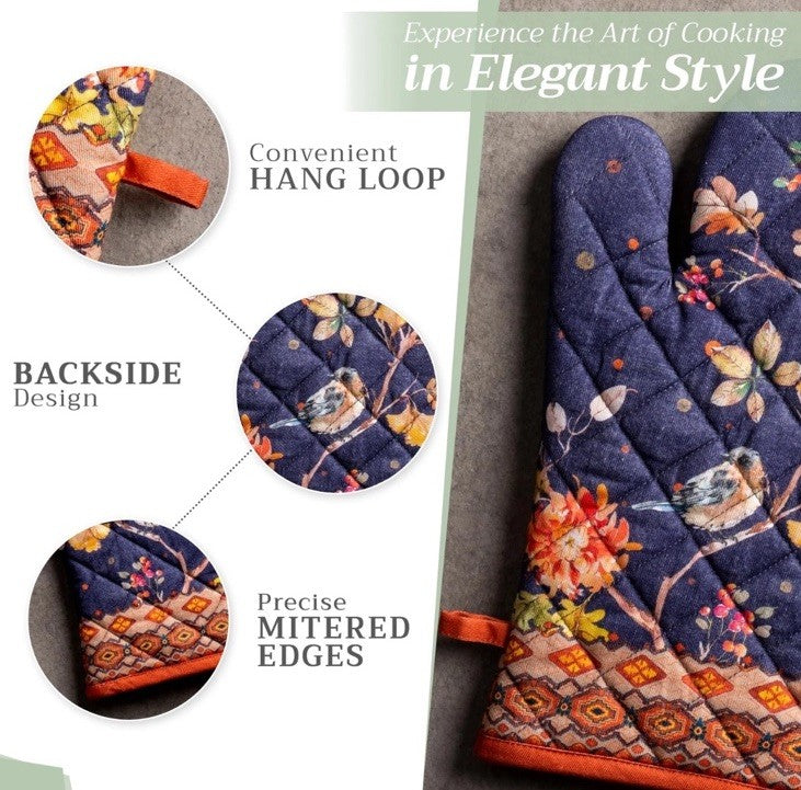Oven Mitt & Pot Holder Set Maison d'Hermine 100% Cotton 7.5"x13" & 8"x8"
