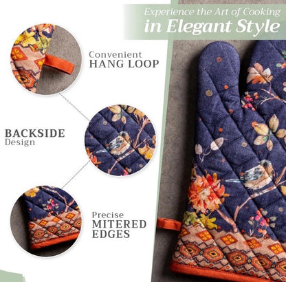 Oven Mitt & Pot Holder Set Maison d'Hermine 100% Cotton 7.5"x13" & 8"x8"