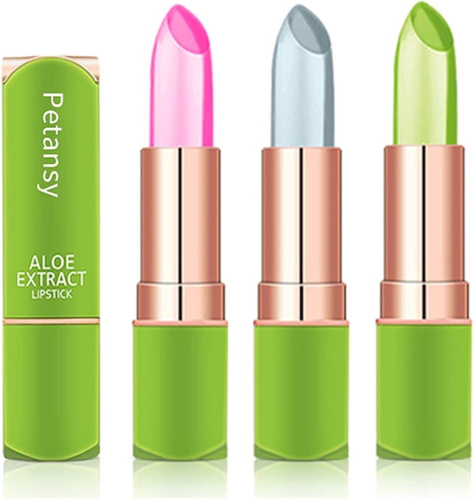 Aloe Vera Lipstick ,Lip Moisturizer Long Lasting Color Changing Petansy 3 Packs