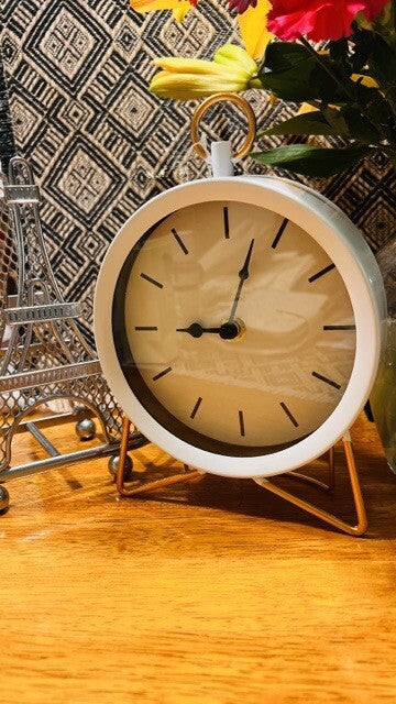 Retro Desk Clock,  Coppe and White 5.9x2.4x8.26 in NEW