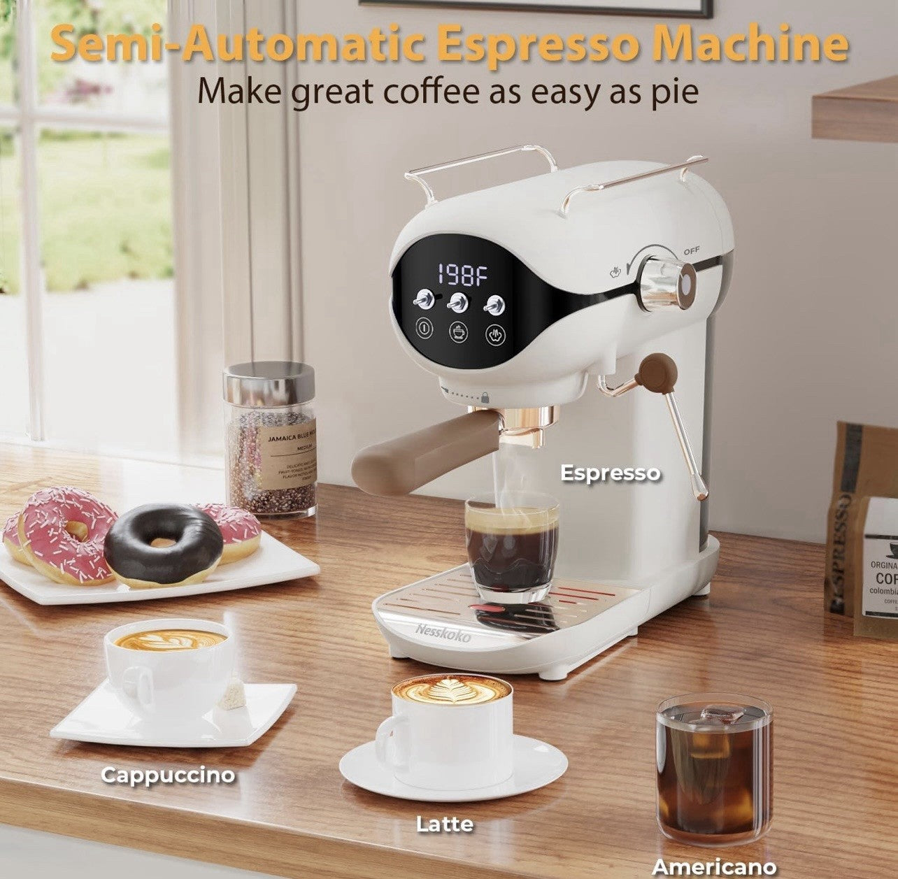 Nesskoko Espresso Machine, 20 BAR Pump Temperature Control Open box. See photos