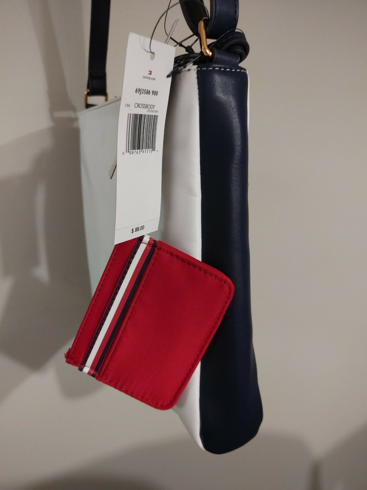 Tommy Hilfiger Shopper Nylon Bag Navy Blue/White/ Red w/ Pouch/Card Case