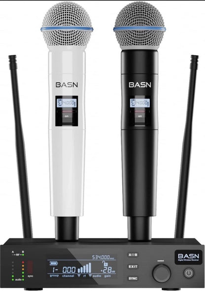 BASN UHF Dual Channel Wireless Microphone System, Handheld Mics for Stage