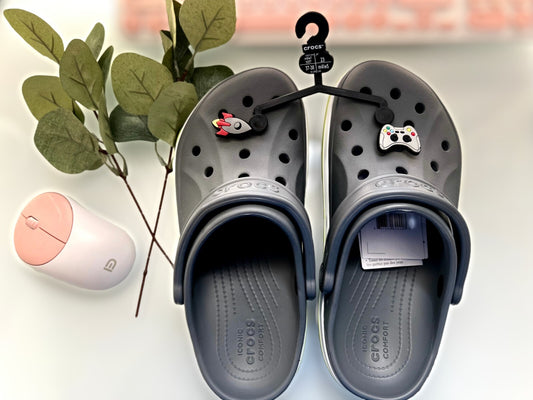 Crocs Unisex-Adult Bayaband Clogs Charcoal/Volt Green M5/ W7 w/ Free Jibbits🚀🎮