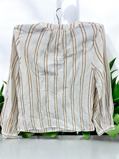 Universal Thread Blouse Women's XS  Cotton Gauze Boho Style Gold Stripe NEW