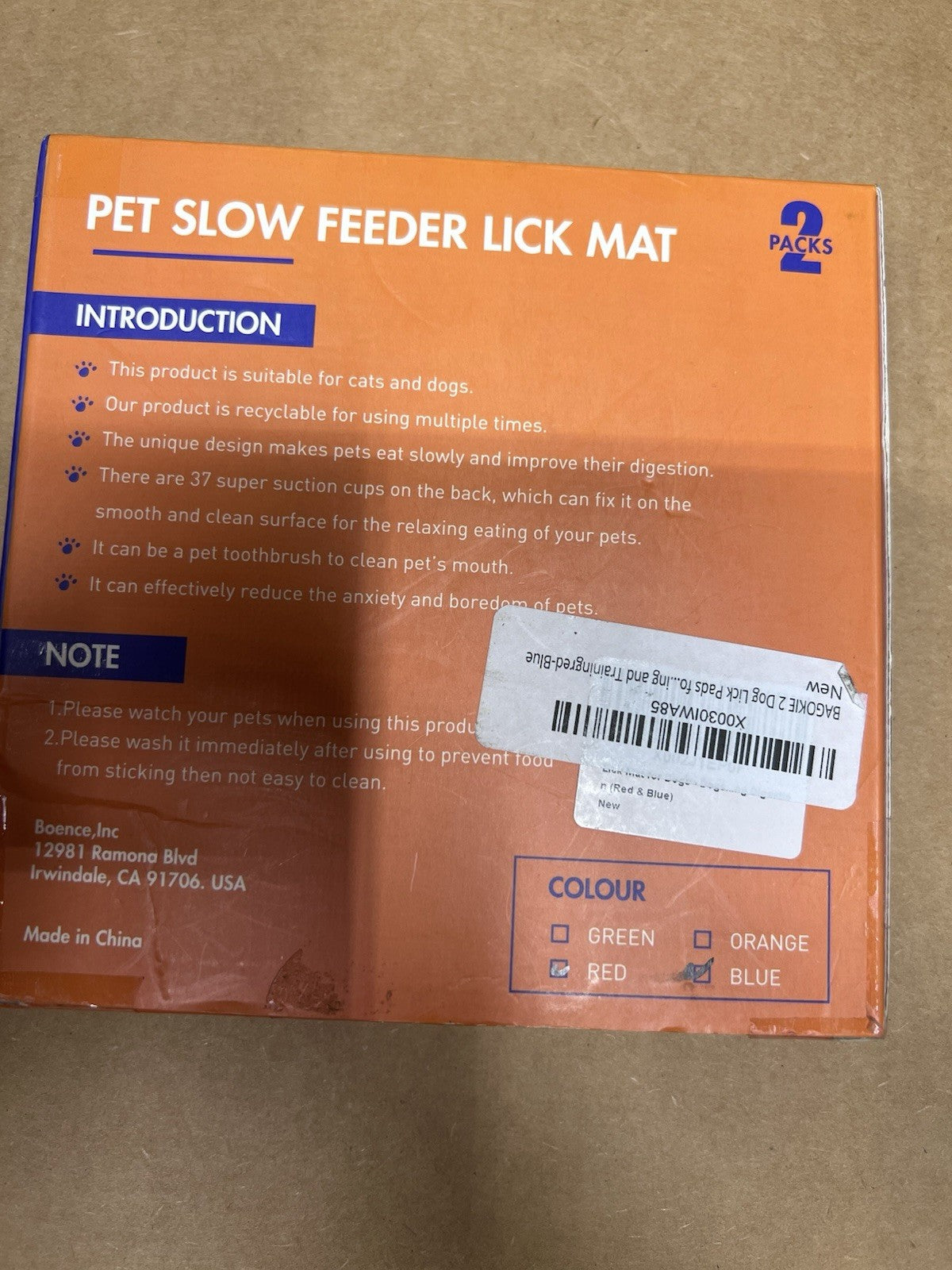 Dog Pet slow feeder lick mat, 2 pack, Suction Cup Base, Blue and Red