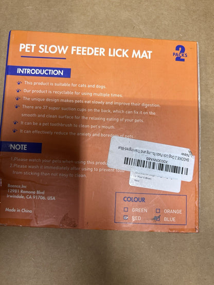 Dog Pet slow feeder lick mat, 2 pack, Suction Cup Base, Blue and Red