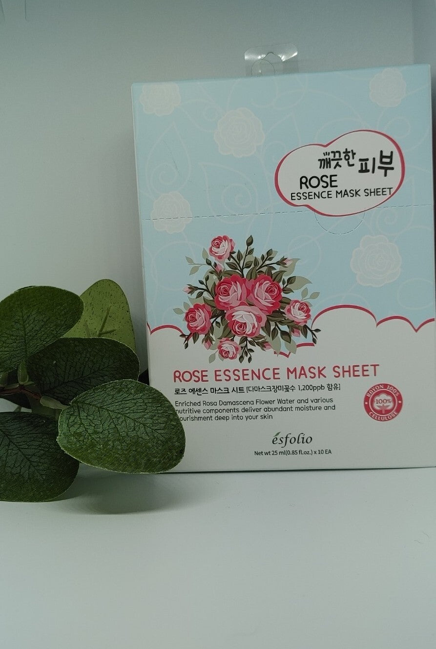 Esfolio Pure Skin Rose Essence  Mask Sheet 10 sheets New In Box Exp: 03/30/2025
