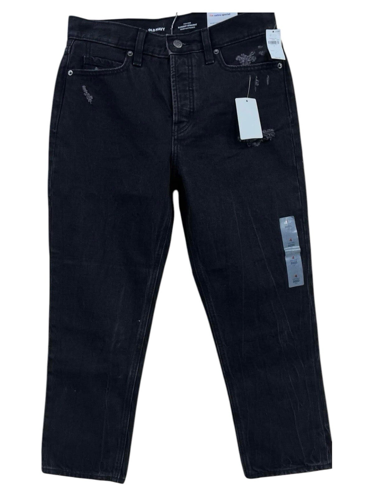 Old Navy Distressed Black Slouchy Straight High Rise Crop Jeans Size 4  NWT