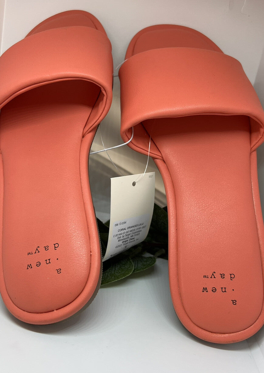 New Women's LULU Woven Slide Sandals A New Day Coral Orange Size5