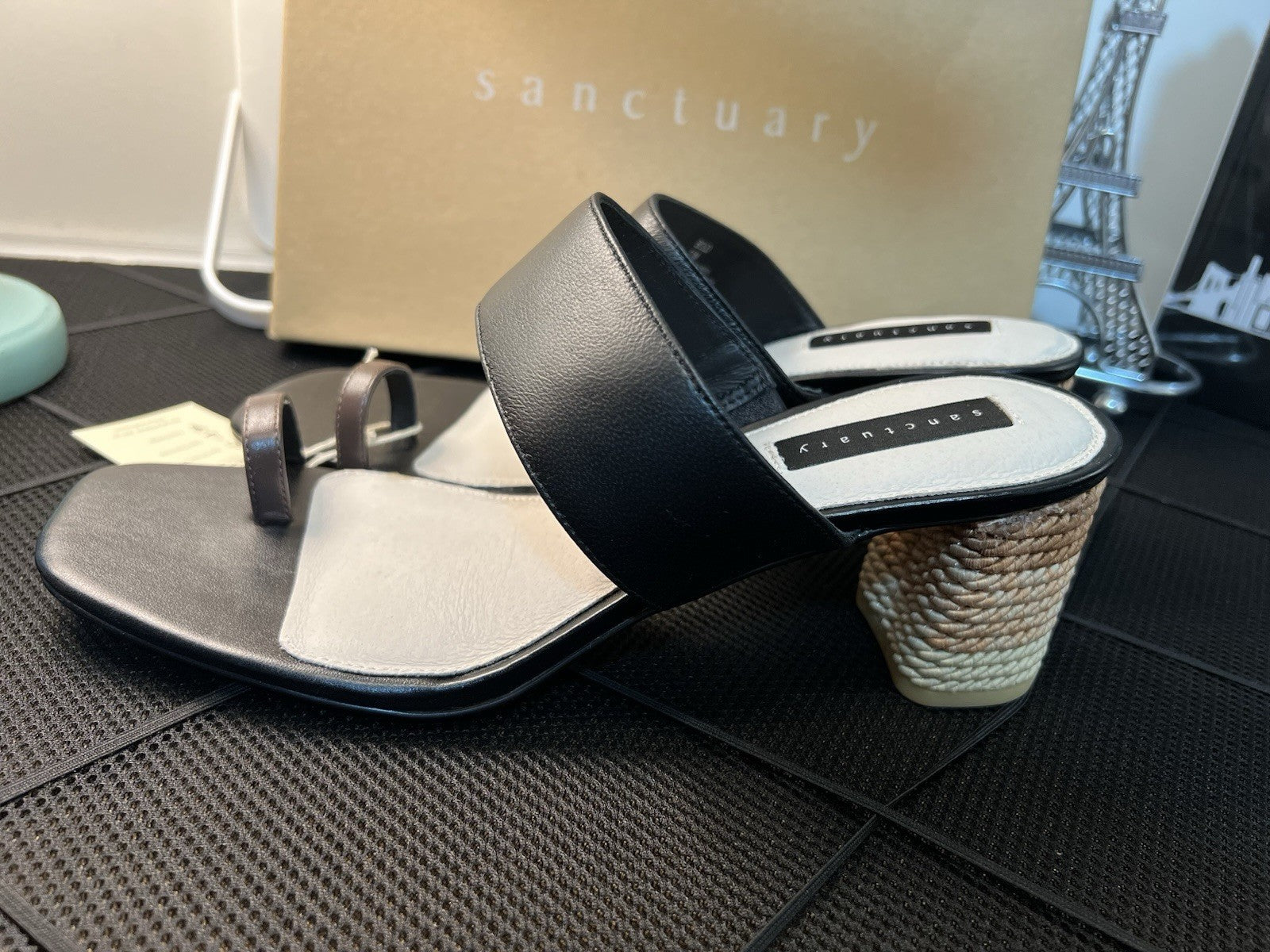 Sanctuary Womens Bold Black Mocha Leather Slip On Heels Shoes NEW 11M New In Box