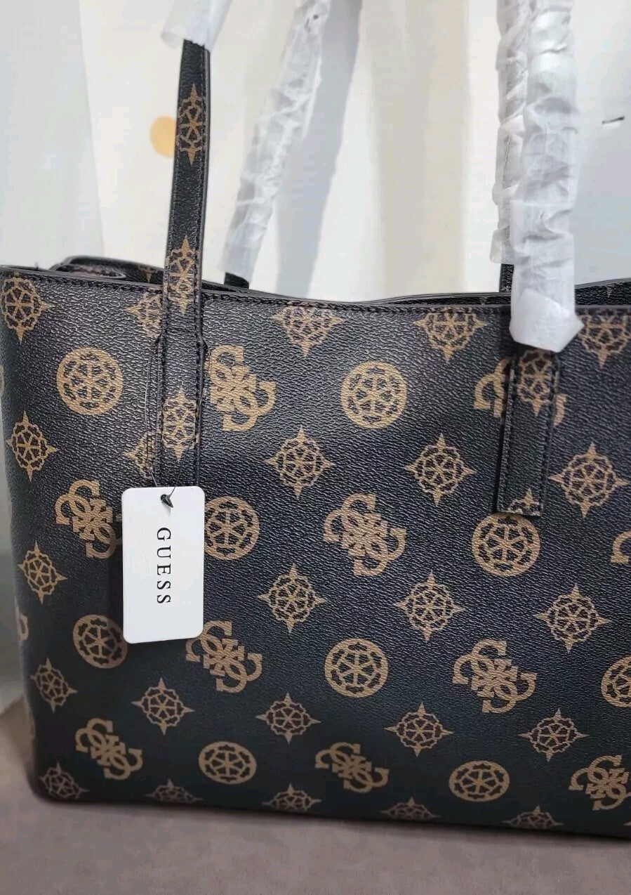 Guess Meridian Women's Luxury Tote Handbag Top Handle Mocha Purse Signature New