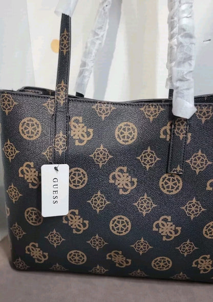 Guess Meridian Women's Luxury Tote Handbag Top Handle Mocha Purse Signature New