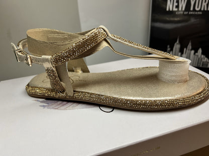 Jessica Simpson Women's Oliara T-Strap Sandals Champagne Gold Sparkle Flat 6.5 M