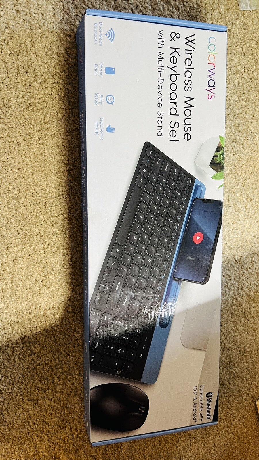 Colorways Wireless Mouse &Keyboard Set w/ Multi-Device stand Blue &black