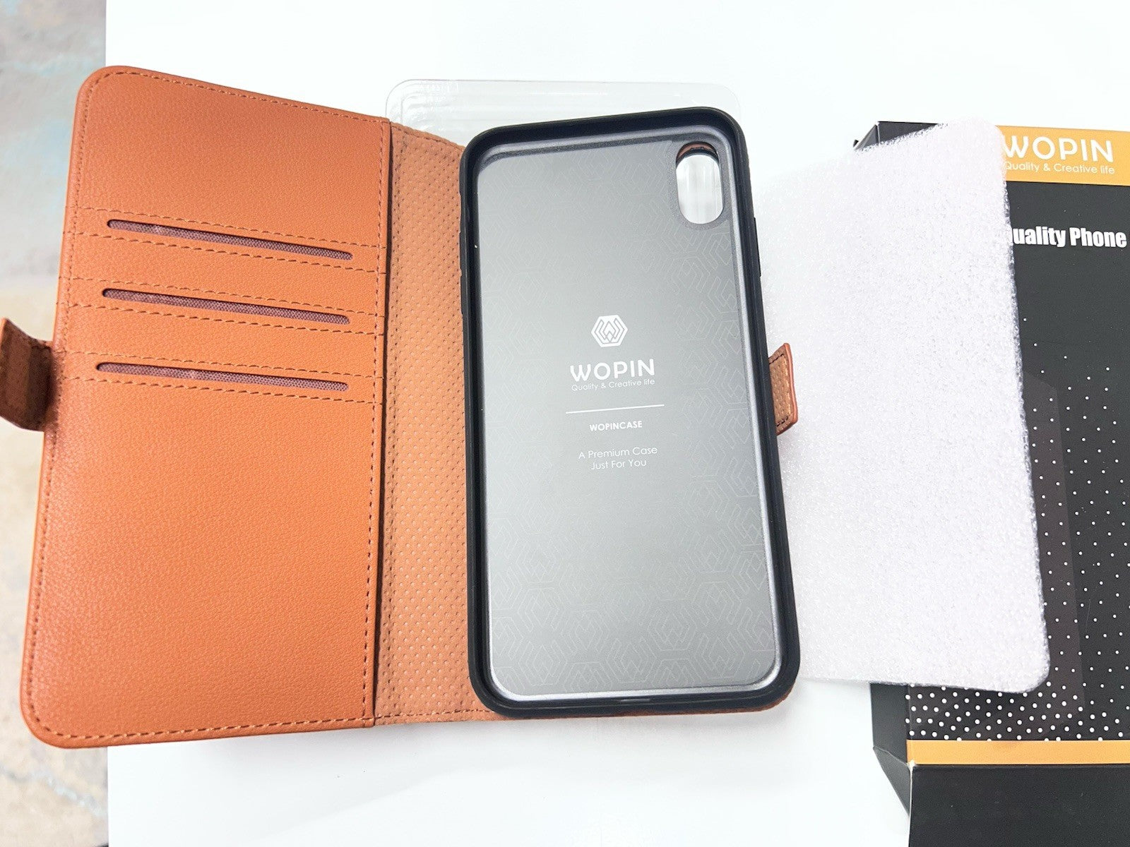 WOPIN Luxury Leather Flip Wallet Case For iPhone X Max (6.5") - Brown