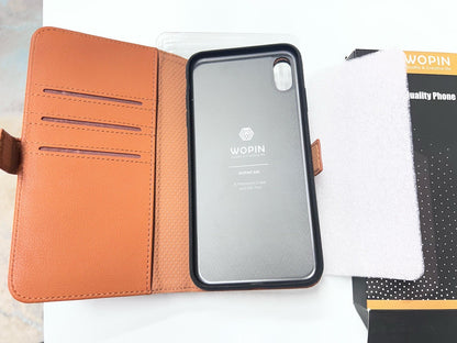 WOPIN Luxury Leather Flip Wallet Case For iPhone X Max (6.5") - Brown