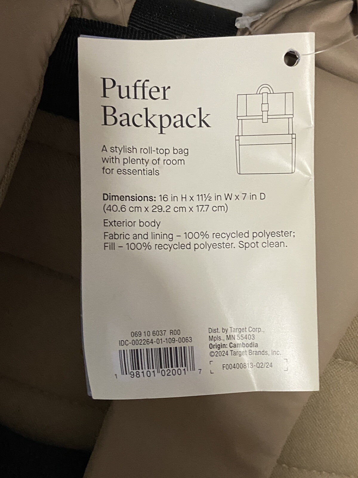Puffer 16in Backpack Trolley Sleeve Zipper Compartment Fit 15in Laptop Travel