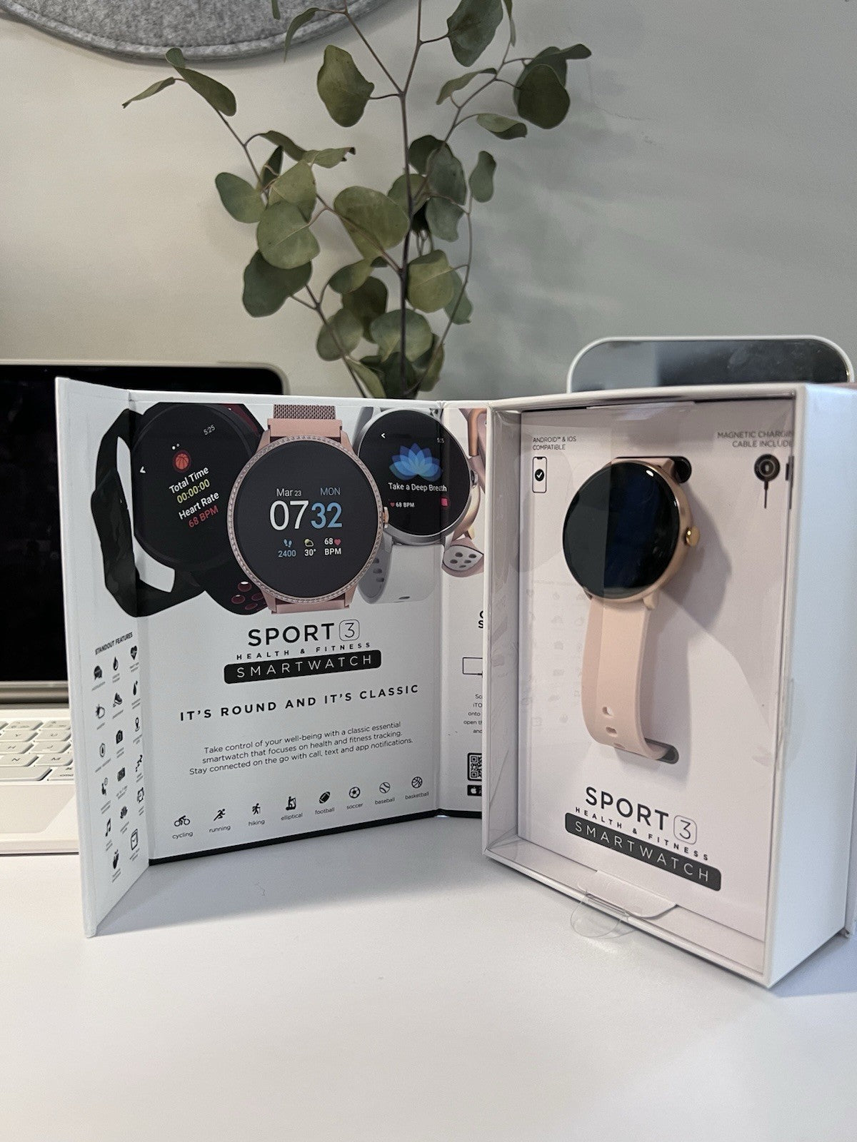 iTouch Sport 3 Smartwatch Fitness Tracker: Rose Gold Case Blush Strap (Openbox)