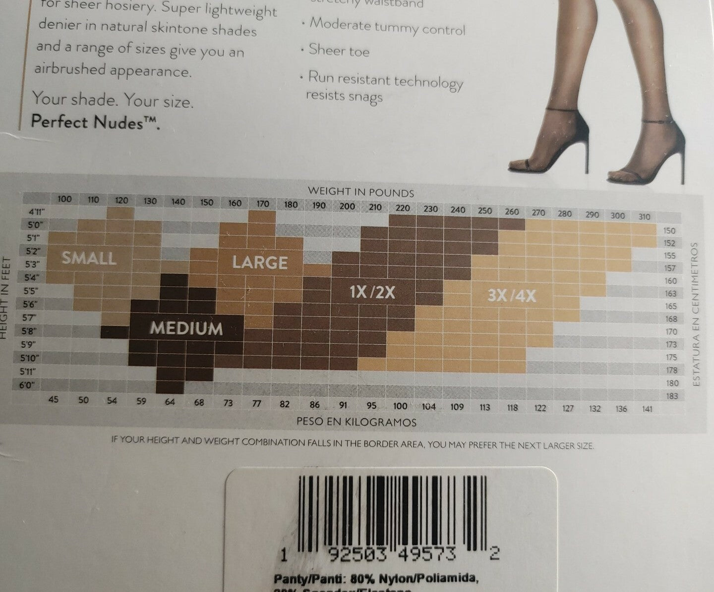 Hanes Women’s Stockings Black 1X/ 2X Tummy Control sheer plus
